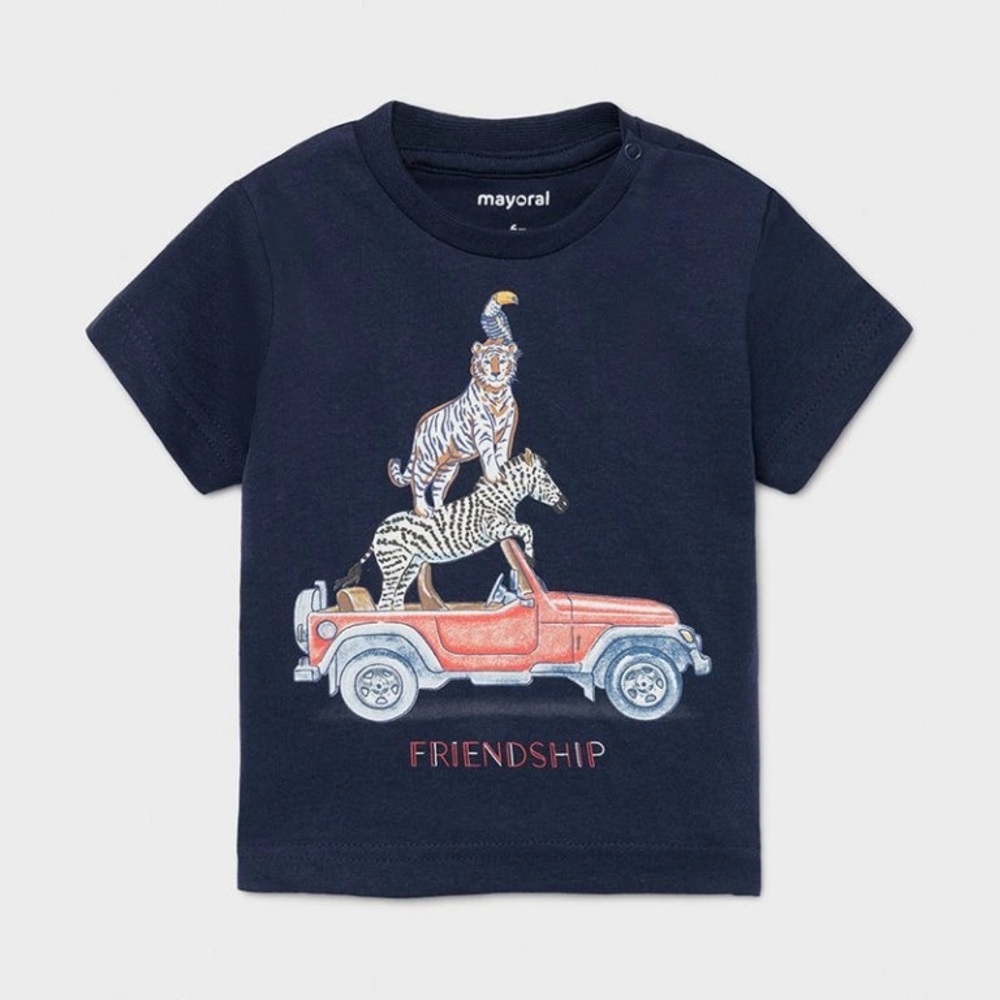 Mayoral Navy Tee with Jungle Jeep Graphic
